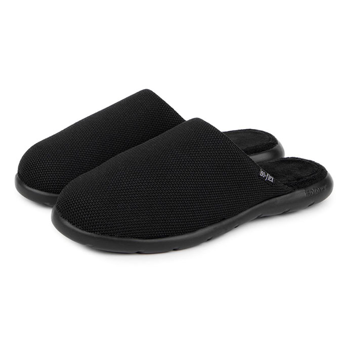 Isotoner Mens Iso-Flex Textured Mule Slipper Black Extra Image 1